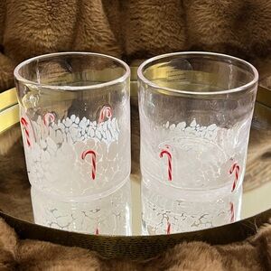 Red White Candy Cane Festive Confetti Drinking Icon Juice Glasses Set of 2